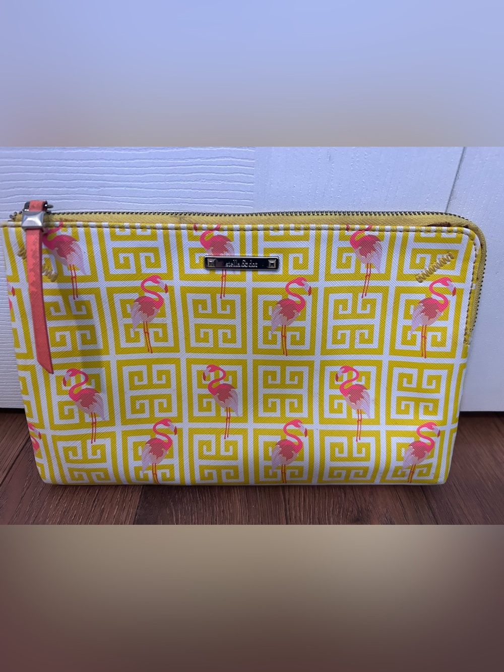 Stella & Dot Yellow Flamingo Print Cosmetic Pouch